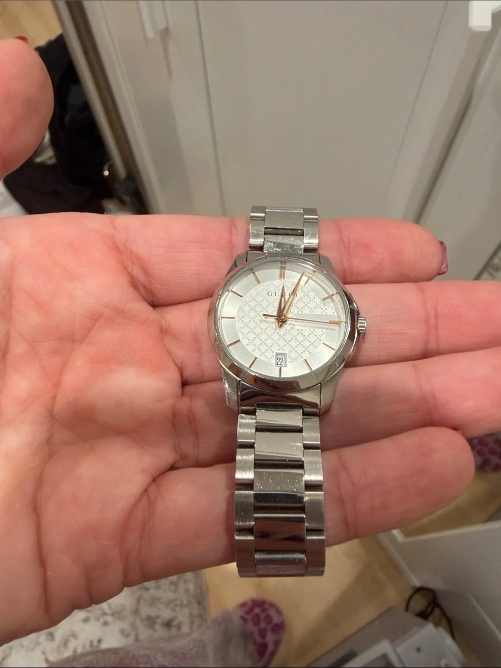 Gucci Silver Stainless Steel Men's Watch with Rose Gold Accents